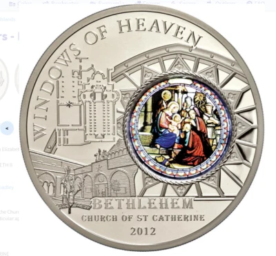 2012 Windows of Heaven~Church of St Catherine~Bethlehem~Cook Islands $10 silver - Image 1 of 4