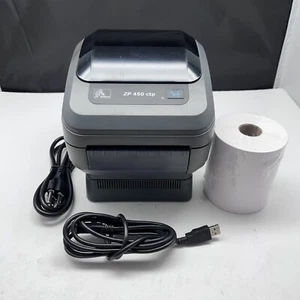 Imprimante d'étiquettes d'expédition thermique Zebra ZP450 USB avec rouleau étiquettes 4" x 6" sans bras - Photo 1/5