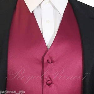 BURGUNDY XS to 6XL Solid Tuxedo Suit Dress Vest Waistcoat Wedding Party Prom - Picture 1 of 3