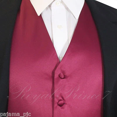 BURGUNDY XS to 6XL Solid Tuxedo Suit Dress Vest Waistcoat Wedding Party Prom - Image 1 of 3