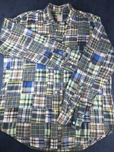 brooks brothers button down, Madras Plaid, Quilt Patchwork, Long Sleeve, Large