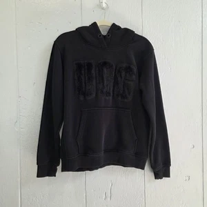 WOMENS SIZE M BLACK UGG REY FUZZY LOGO HOODIE PULLOVER SWEATSHIRT HOODED - Picture 1 of 11