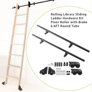 6.6FT Round Tube Rolling Library Sliding Ladder Hardware Kit with Brake - Picture 1 of 22