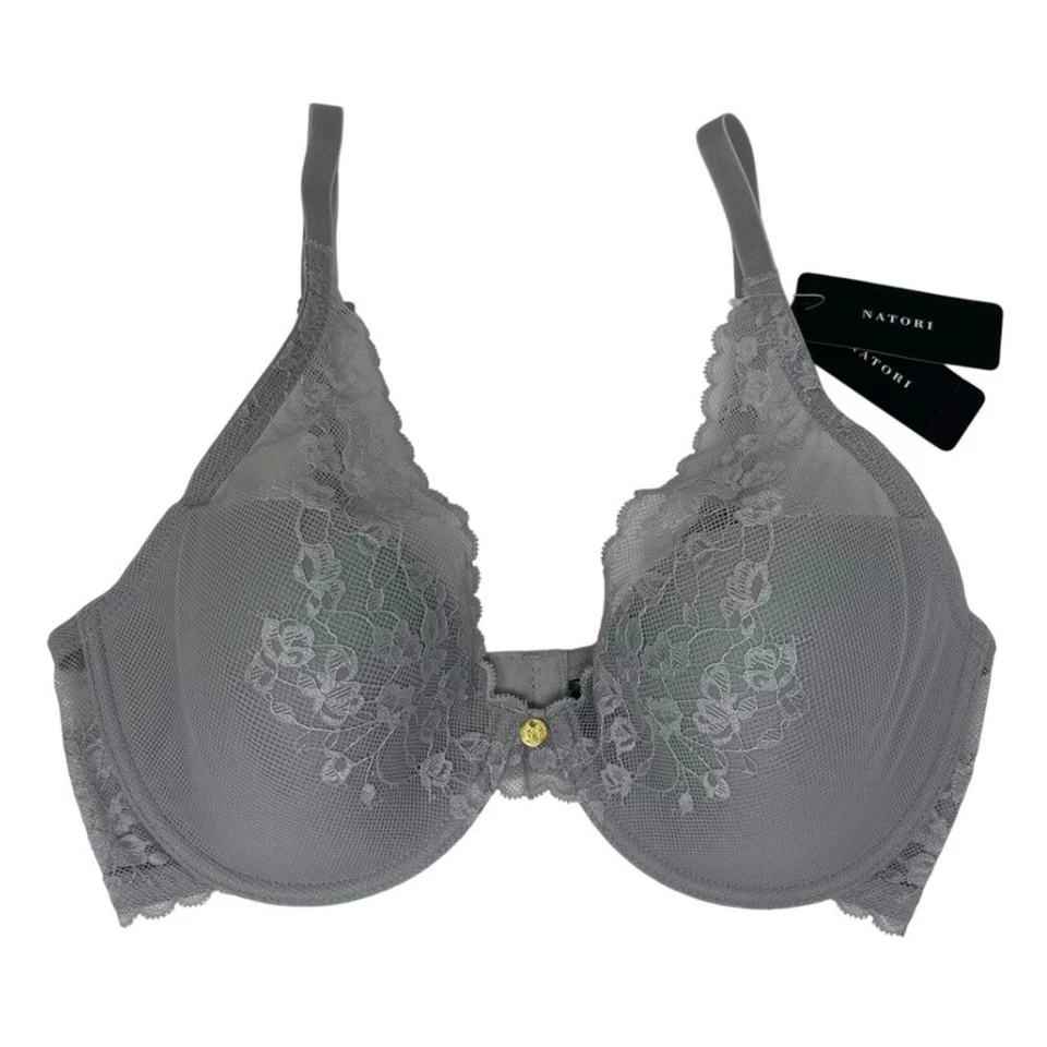 Natori Womens Bra Size 32DD Cherry Blossom 721191 Convertible Lace Smoky Grey G3