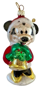 DISNEY MINNIE MOUSE HOLDING BELL HAND BLOWN GLASS CHRISTMAS ORNAMENT 4.5” (30) - Picture 1 of 9