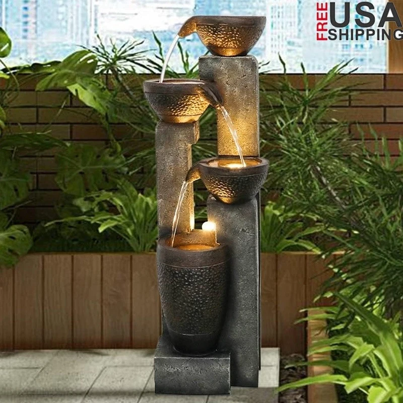 40 Inch 4 Tier Outdoor Water Fountain Electric Pump LED Light Garden Decor New - Imagem 1 de 4