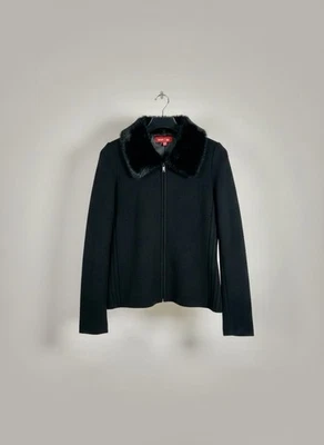 Suéter negro para mujer con cremallera cuello de piel extraíble Merona talla grande Foto 1 de 2