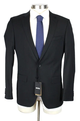 Hugo Boss Suit 42 S Mens Black Solid Wool Slim Fit Huge Genius 2 Piece New - Image 1 of 4