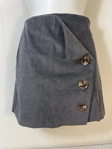 Moda En la Tierra Mini Falda Pana Mujer Pequeña Preppy Desayuno Gris Botones - Imagen 1 de 5