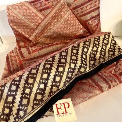 Boho Tablecloth Sari Patchwork 58" X 52" Vintage Textiles Red Metallic Brown NEW - Image 1 of 4