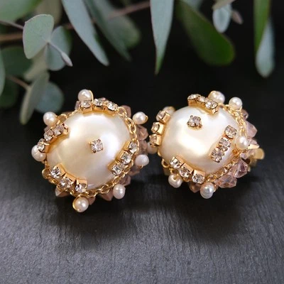 Ohrstecker Gold mit Keshiperle Marken-Kristallen Perlenohrringe NOBEL SCHMUCK - Bild 1 von 3