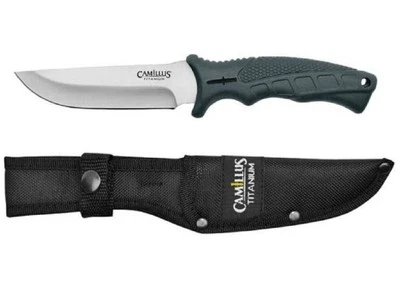 Camillus 9.5" Titanium Bonded Drop Point Hunter Fixed Blade Knife w/ Sheath - Image 1 of 3