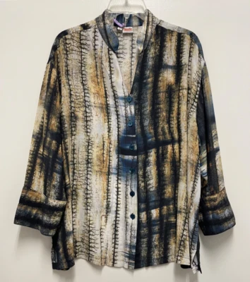 Блузка TIANELLO - многоцветная моющаяся шелковая, абстрактная, рукав 3/4 на пуговицах большая - Изображение 1 из 4