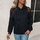 Hoodies Lace Splicing Shoulder Sleeves Loose Fitting Pullover Top(Black S) ZZ1