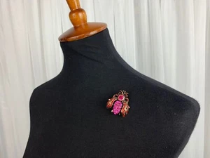 Unique Vintage New Bee Insect Rhinestone Crystal Pink Red Brooch Pin Pendant - Picture 1 of 7
