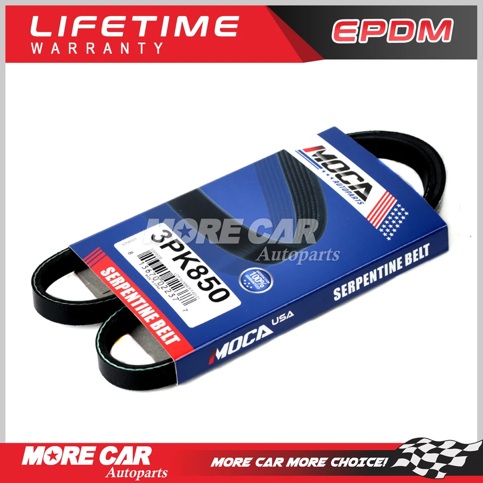 Serpentine Belt 3PK850 for 16-19 Chevrolet Volt 04-06 Scion XA XB Toyota Echo - Image 1 of 4