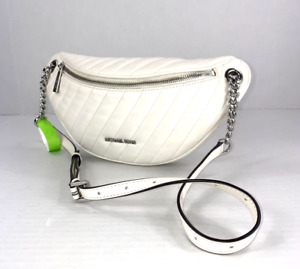 Michael Kors Belt Bag Fanny Pack Sling Peyton Quilted White Vegan Leather B2Z