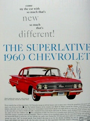 Chevrolet Bel Air 1960 vintage sedán de 2 puertas anuncio impreso original 8,5 x 11" Foto 1 de 4