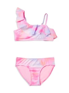 JUSTICE™ Girls' LARGE (12/14) ~ ASYM RUFFLE Bikini ~ 2 Piece Swimsuit ~ Pink - Picture 1 of 8