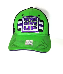 WWE W Wrestling Official " Never Give Up " Green Hook & Loop Hat Cap - Picture 1 of 6