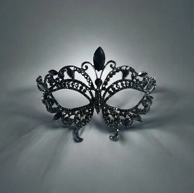 Black Masquerade Mask, Crystal Prom Mask, Black Butterfly Mask, Mardi Gras Mask - Image 1 of 4