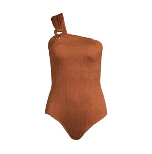 Time and Tru Women's One Shoulder One Piece Swimsuit Brown Size Medium - Picture 1 of 6