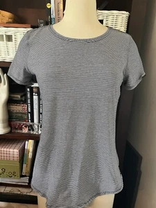 Camisa manga corta Lululemon blanco y negro a rayas para mujer mezcla de algodón M 8 - Imagen 1 de 4
