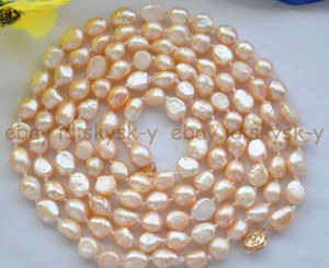 Natural Pink Freshwater Pearl Necklace 7-8mm 8-9mm 9-10mm Baroque Beads Jewelry - Picture 1 of 6