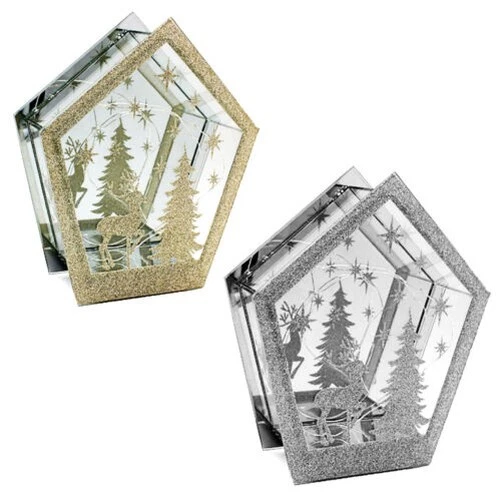 Natale Batteria Luce Fino Vetro Decorazione - Renna - Argento o Oro - Immagine 1 di 1