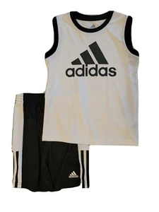 adidas Boys 2pc Athletic Tank Shirt Shorts Set Black White Sz 6 NWT - Picture 1 of 2