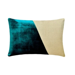 Teal Blue Decorative Lumbar Pillow Cover, 12"x16" Velvet Cushion-Velutinous Teal - Picture 1 of 3