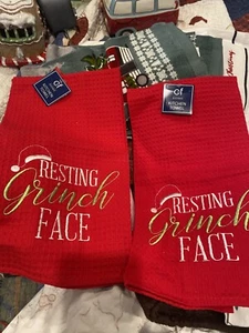NEW hand towels resting grinch face red funny holiday humor - Picture 1 of 2