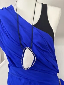 Necklace Simulated White Stone Pendant on Black Leather Cord 14’ Drop 5354 R - Picture 1 of 9