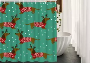 Fabric Shower Curtain Curtains with Hooks Dachshund Christmas Sweater Pattern... - Picture 1 of 7
