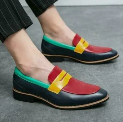 Mocasines de empalme para hombre Zapatos informales Punta puntiaguda Negocios Formales Sin cordones Talla grande Foto 1 de 4