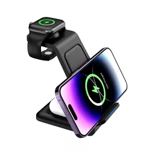 3in1 Wireless Charger Charging Dock Stand For Smart Watch iPhone 16 15 14 13 Pro - Picture 1 of 9
