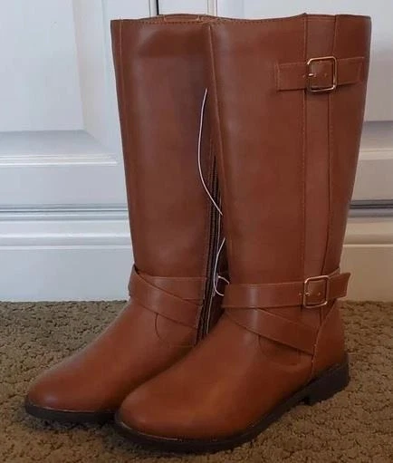 Niñas Falls Creek RYLIE Castaño Botas Altas Talla 1 2 3 4 5 Cuero Sintético Cremallera Nuevas con Etiquetas Foto 1 de 1