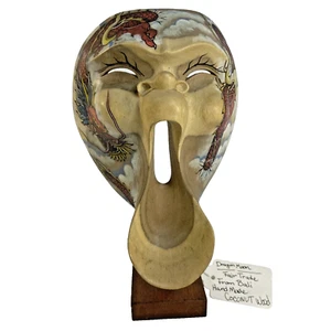 Dragon Moon Bali Balinese Handmade Carved Wood Scream Mask w Stand Signed Art - Picture 1 of 7