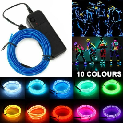 1M-5M Battery Operated Neon LED Light Glow EL Wire String Strip  Car Party Decor - Image 1 of 4