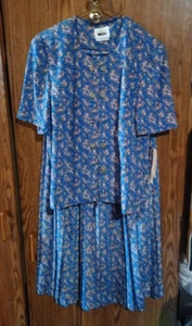 Leslie fay Dresses 2-Piece Outfit Skirt & Top Blue Geometric Size 12 - Picture 1 of 7