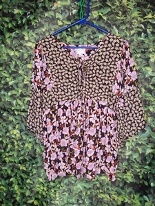 Jade by Johnny Was Ameesha Floral 3/4 Sleeve Lace Up Blouse Tunic Small Top - Picture 1 of 9