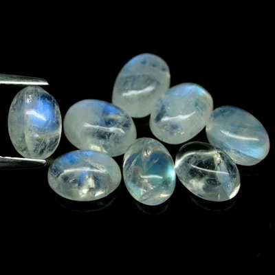 7.68 CT. Unheated 8Pcs Blue Rainbow Moonstone India Oval Cabochon - Image 1 of 4