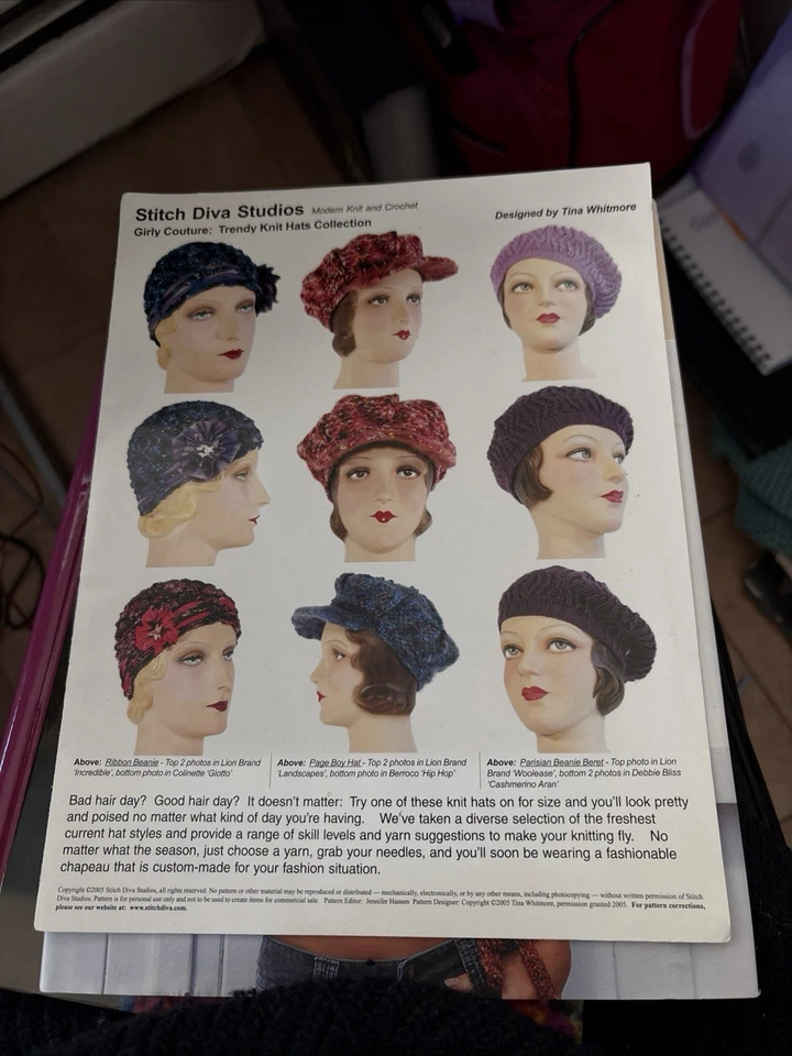 Girly Couture Trendy Knit Hats Collection - Stitch Diva Studios Knitting Pattern - Image 1 of 1