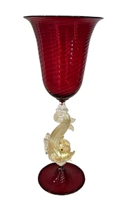 RARE Salviati Dolphin Red Gold Swirl Italian Murano Venetian Glass Vintage - Picture 1 of 15