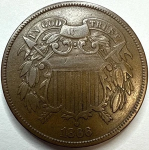 1866 2 Cent Piece 2c Exact Coin Imaged #2C154 - Picture 1 of 2