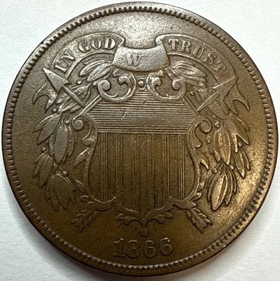 1866 2 Cent Piece 2c Exact Coin Imaged #2C154 - Image 1 of 2