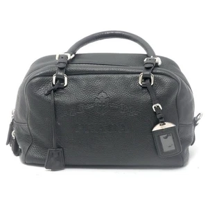 Prada Vitello Daino Logo Leder Bauletto Tasche Nero Schwarz mit Echtheitskarte - Bild 1 von 20