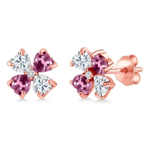 18K Rose Gold Plated Silver Pink Tourmaline Lab Grown Diamond Earrings Set with - Picture 1 of 4