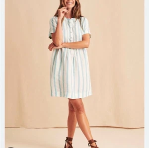 Faherty Gemina Ocean Catalina gestreiftes Leinenkleid Taschen 168 $ Damen XL blau - Bild 1 von 9