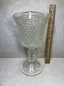 Vintage Indiana Glass Clear Diamond Point Chalice Vase Large 11” Tall - Picture 1 of 7